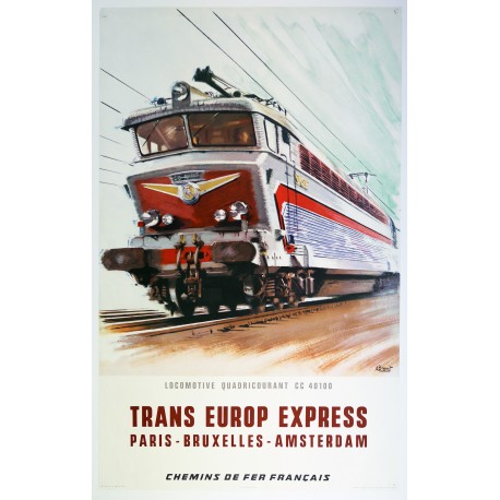 Aff. 62x99cm - Trans Europe Express Paris Bruxelles Amsterdam Chemins de fer Français