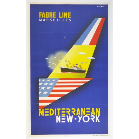 Aff. 60x97cm - Fabre Line Marseilles Mediteranean New York