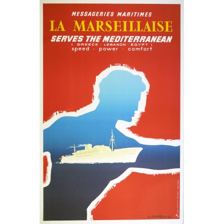 Aff. 63x98cm - Messageries Maritimes La Marseillaise serves the mediteranean