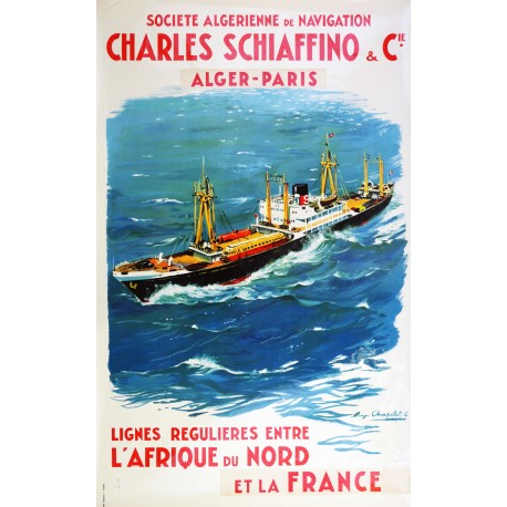 Aff. 62x98cm - Société Algérienne de Navigation Charles Sciaffino et compagnie