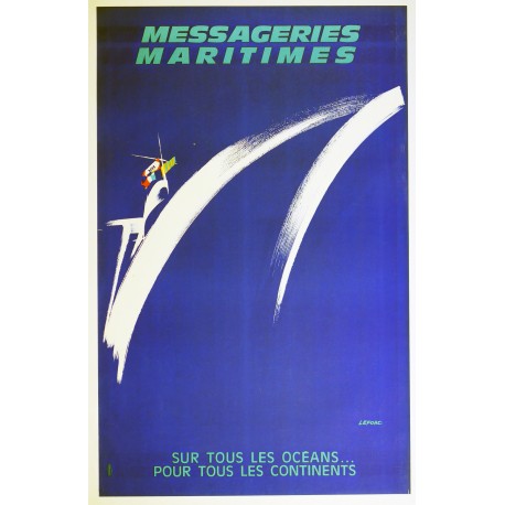 Aff. 63x99cm - Messageries Martimes sur tous les océans pour tous les continents Pavillon