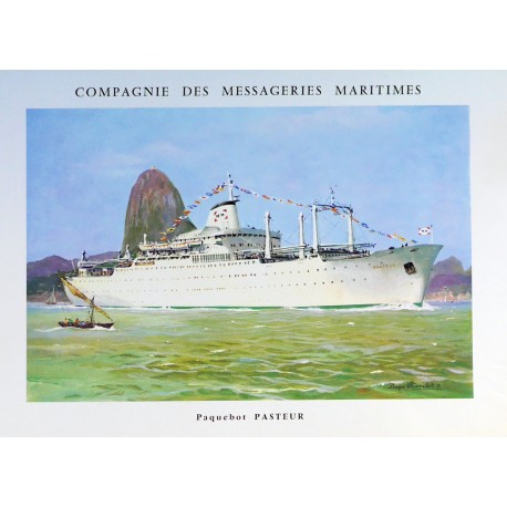 Aff. 56x38cm - Compagnie des Messageries Maritimes Paquebot Pasteur