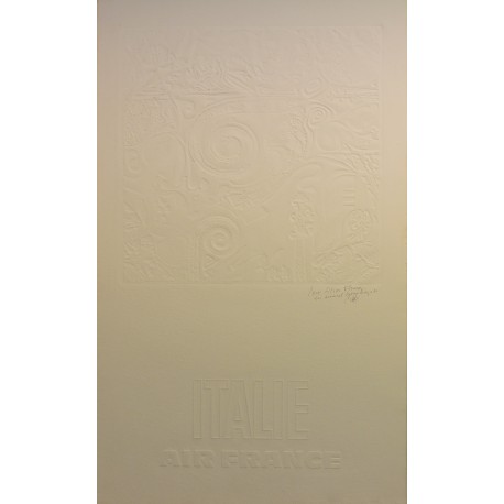 Aff. 60x100cm - Air France Italie Affiche blanche en relief dédicassée
