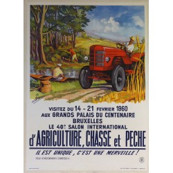 Aff. 60x80cm - 40eme Salon international agriculture Chasse et Peche Bruxelles 14 au 21 Février 1960