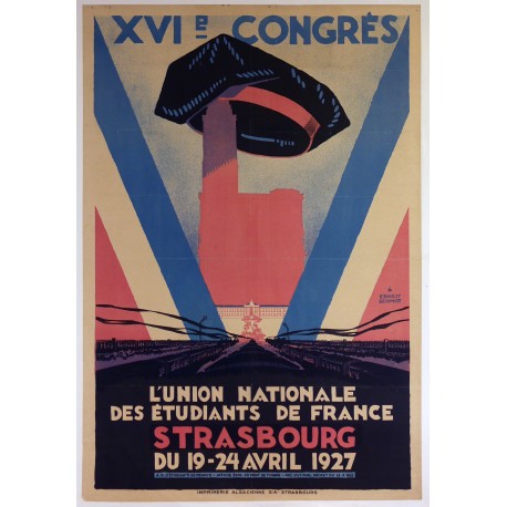 Aff. 76x110cm - 16eme congrès UNEF Strasbourg 19 25 avril 1927