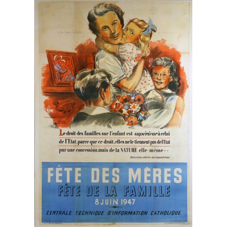 Aff. 77x114cm - Fête des mères 8 juin 1947