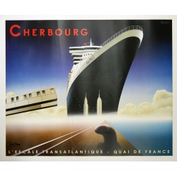 Aff. 129x106cm - Cherbourg Queen Mary 2 L'escale transtlantique signée par l'auteur