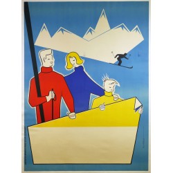 Aff. 111x151cm - Publicité (Famille en vacances au ski)