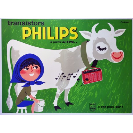 Aff. 159x114cm - Transistor Philips (Vache et Fermière)