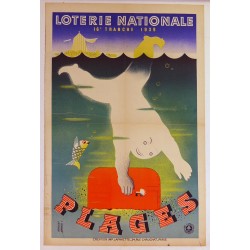 Aff. 40x60cm - Loterie Nationale 1939 16ème Tranche Plages