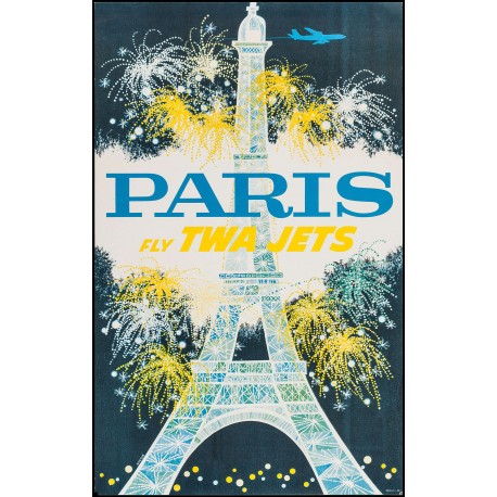 Affiche - Feu d'Artifice Jaune a la Tour Eiffel - 40x60 Giclée