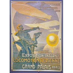 Aff. 57x78cm - Exposition Internationale de Locomotion Aérienne 1909 Grand Palais Paris