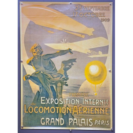 Aff. 57x78cm - Exposition Internationale de Locomotion Aérienne 1909 Grand Palais Paris