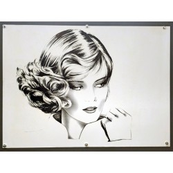 Aff. 70x52cm - Tête de femme Brushing Noir et Blanc
