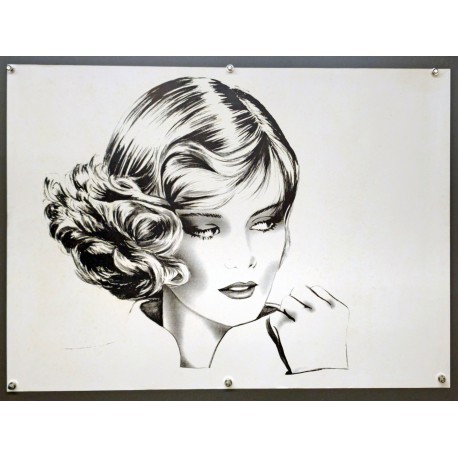 Aff. 70x52cm - Tête de femme Brushing Noir et Blanc