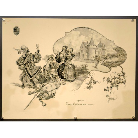 Aff. 52x68cm - Louis Eschenauer Scène Festive devant Chateau Etat B