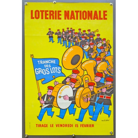 Aff. 39x59cm - Loterie Nationale Tranche des Gros Lots Fanfare