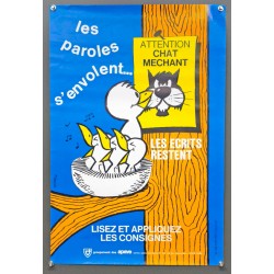 Aff. 40x60cm - Apave Les paroles s'envolent les écrits restent Attention Chat Méchant Nid