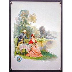 Aff. 42x45cm - Reproduction d'Aquarelle Cognac Renault et Compagnie Couple au bord du Lac