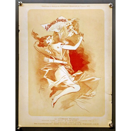 Aff. 30x39cm - Supplément au Numéro du Courrier Français 7 Janvier 1900 Femme dansant un journal à la main