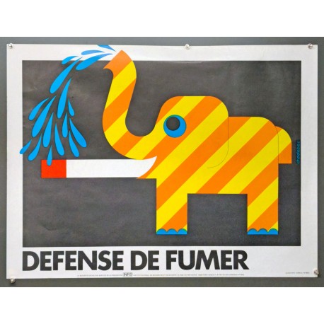 Aff. 80x60cm - Défense de Fumer Elephant Sécurité Sociale au Service de la Prévention