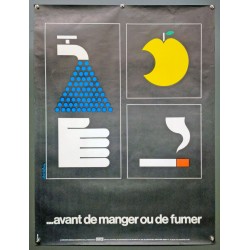Aff. 60x80cm - Avant de Manger ou de Fumer Lavez vous les mains Sécurité Sociale au Service de la Prévention