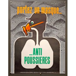 Aff. 60x80cm - Portez un Masque Anti Poussières Sécurité Sociale au Service de la Prévention