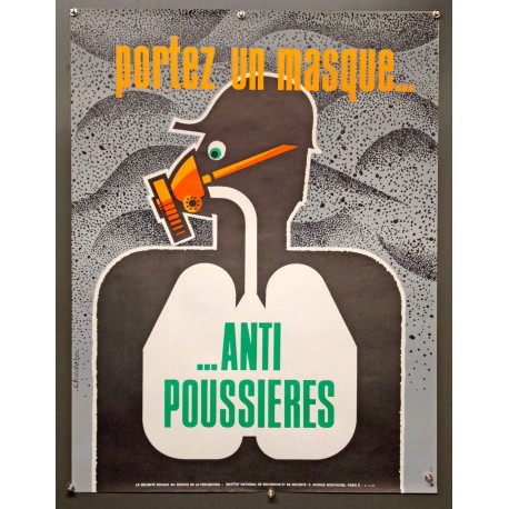Aff. 60x80cm - Portez un Masque Anti Poussières Sécurité Sociale au Service de la Prévention
