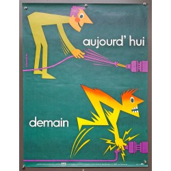 Aff. 60x80cm - Aujourd'hui Demain Electrifié Sécurité Sociale au Service de la Prévention