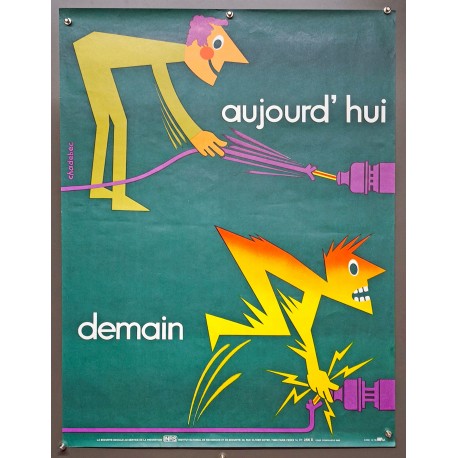 Aff. 60x80cm - Aujourd'hui Demain Electrifié Sécurité Sociale au Service de la Prévention