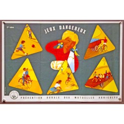 Aff. 60x39cm - Jeux Dangereux Prévention Rurale des Mutuelles Agricoles