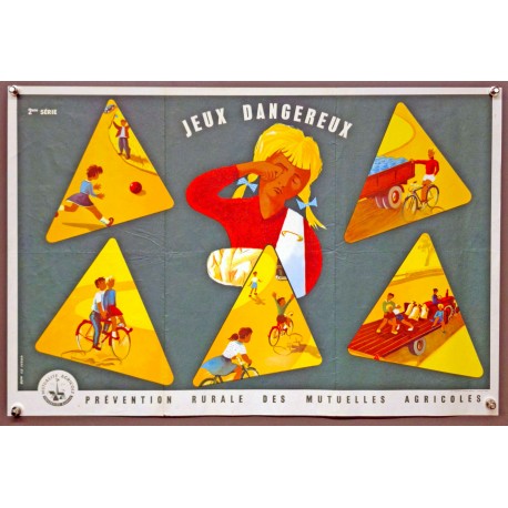 Aff. 60x39cm - Jeux Dangereux Prévention Rurale des Mutuelles Agricoles
