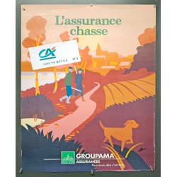 Aff. 60x80cm - Assurance Chasse Groupama avec autocollant CA