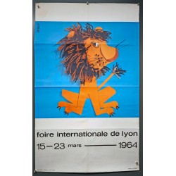 Aff. 62x100cm - Foire Internationale de Lyon 1964 Lion