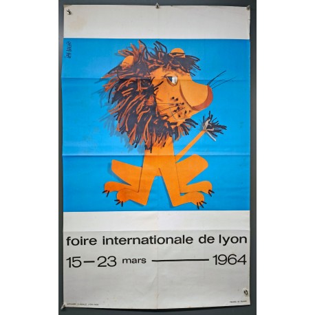 Aff. 62x100cm - Foire Internationale de Lyon 1964 Lion