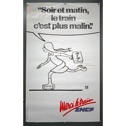 Aff. 62x100cm - SNCF Soir et Martin le Train c'est le Plus Malin Patineuse