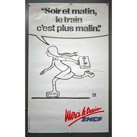 Aff. 62x100cm - SNCF Soir et Martin le Train c'est le Plus Malin Patineuse