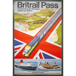 Aff. 62x100cm - Britrail Pass Toute la Grande Bretagne à partir de 360Frs