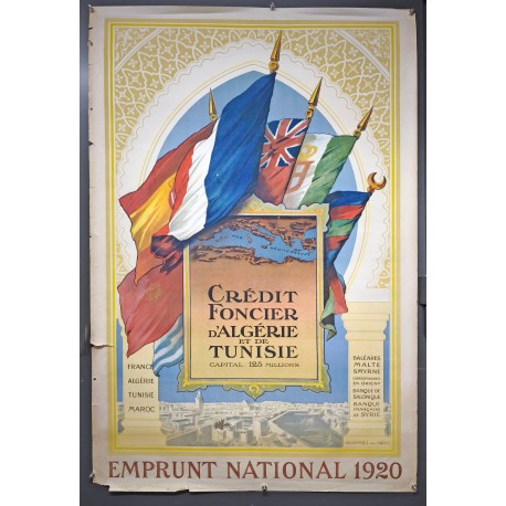 Aff. 80x120cm - Crédit Foncier d'Algérie et de Tunisie Emprunt National 1920