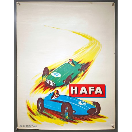 Aff. 60x80cm - Hafa Course Automobile Voiture Bleue et Voiture Verte