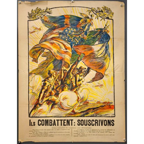 Aff. 60x78cm - Ils Combattent Souscrivons Cinq Minutes de Causerie sur l'Emprunt
