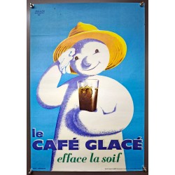 Aff. 38x58cm - Le Café Glacé efface la soif Bonhomme de Neige