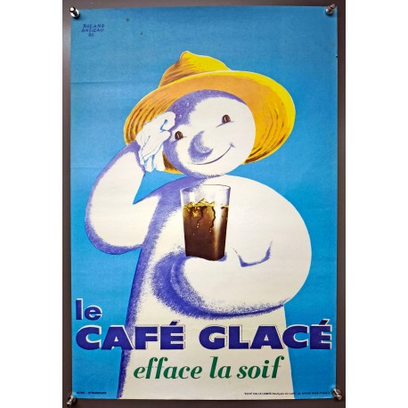 Aff. 38x58cm - Le Café Glacé efface la soif Bonhomme de Neige