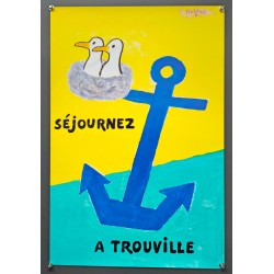 Aff. 40x60cm - Séjournez à Trouville Mouettes sur Ancre