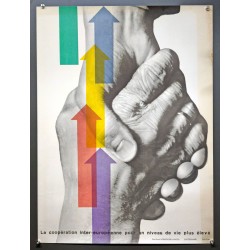 Aff. 55x76cm - La Coopération Européenne pour un niveau de vie plus élevé Mains tenues Flèches