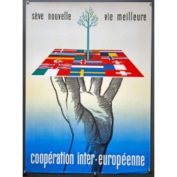 Aff. 55x76cm - Sève Nouvelle Vie Meilleure Coopération Inter Européenne Arbre Drapeau