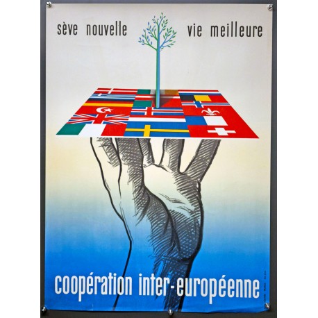 Aff. 55x76cm - Sève Nouvelle Vie Meilleure Coopération Inter Européenne Arbre Drapeau
