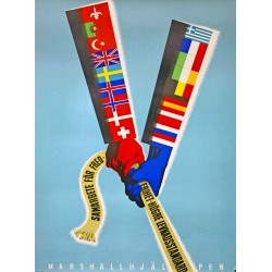 Aff. 55x75cm - Samarbete för Fred Frihet-Högre Levnadsstandard Bras Drapeaux tirent Corde