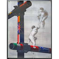 Aff. 55x75cm - Tuyaux Europe avec Hommes Nus