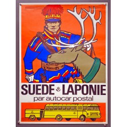 Aff. 50x70cm - Suède Laponie Par Autocar Postal Renne